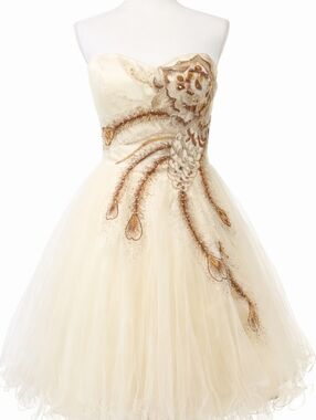 May Queen Couture Ivory Tulle Party Dress 8 Embroidered Beaded Strapless